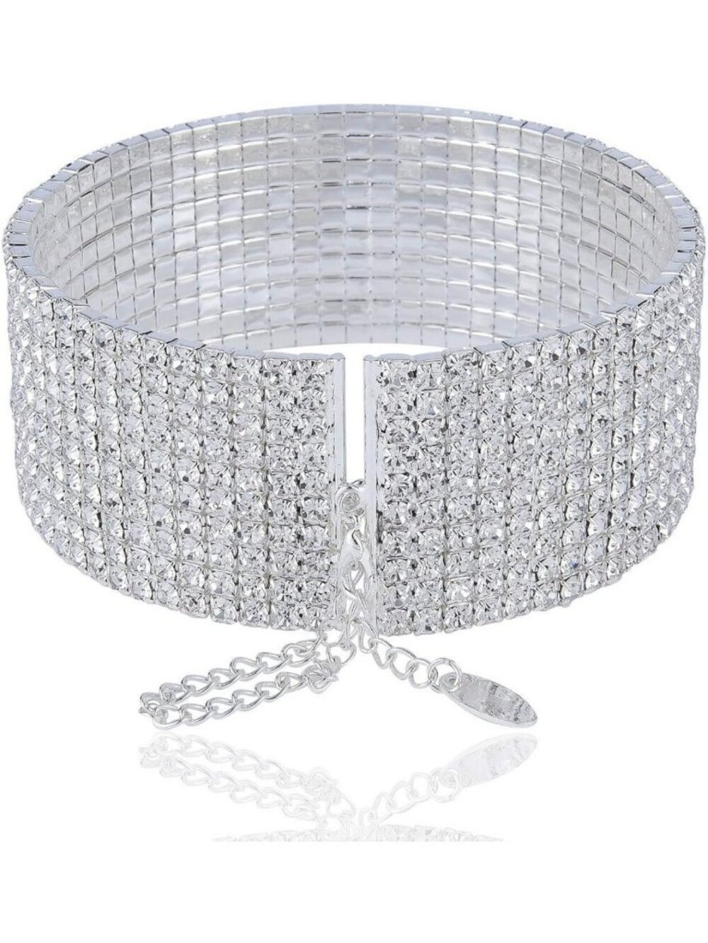 Stunning 10-Row Clear Crystal Rhinestone Choker Necklace for Parties & Events